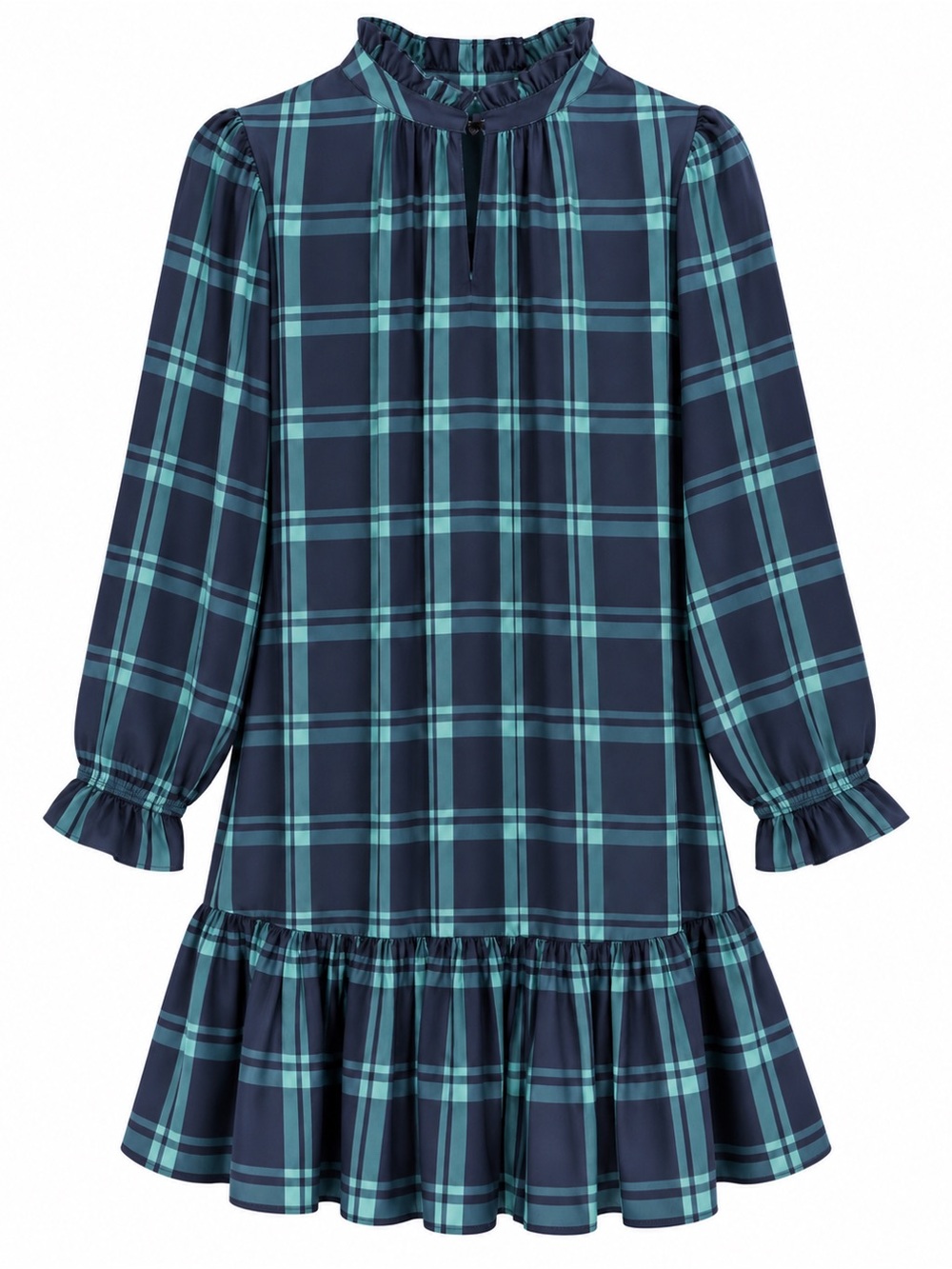 J. Crew Ruffle Puff-Sleeve Dress in Black Watch Tartan |